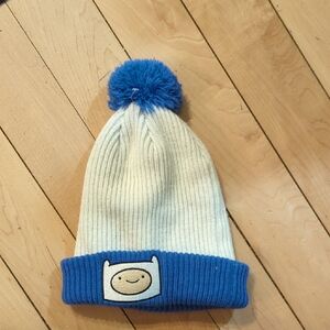 Adventure Time Blue & White Pom Pom Beanie with Cartoon Patch